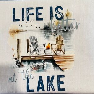 Lake Themed Deluxe Tea Towel with Adirondack Chairs
